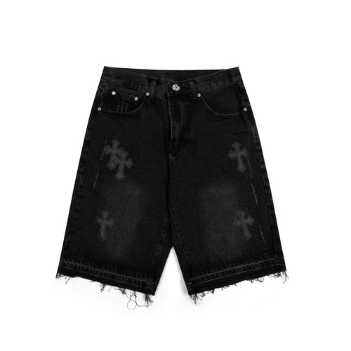 CHROME HEARTS BLACK CROSS PATCH JORTS BLACK - Vanté®