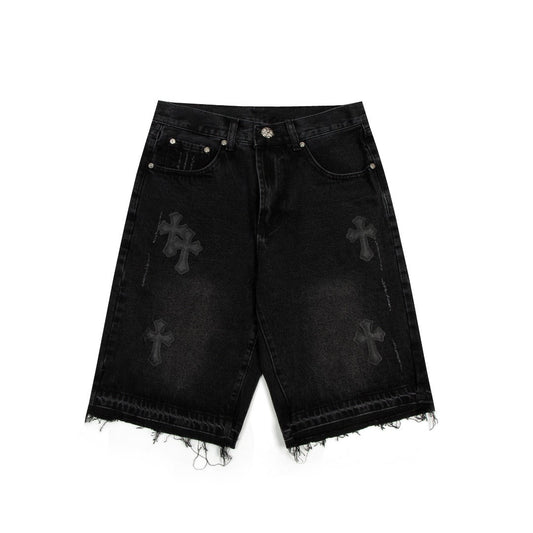 CHROME HEARTS BLACK CROSS PATCH JORTS BLACK - Vanté®
