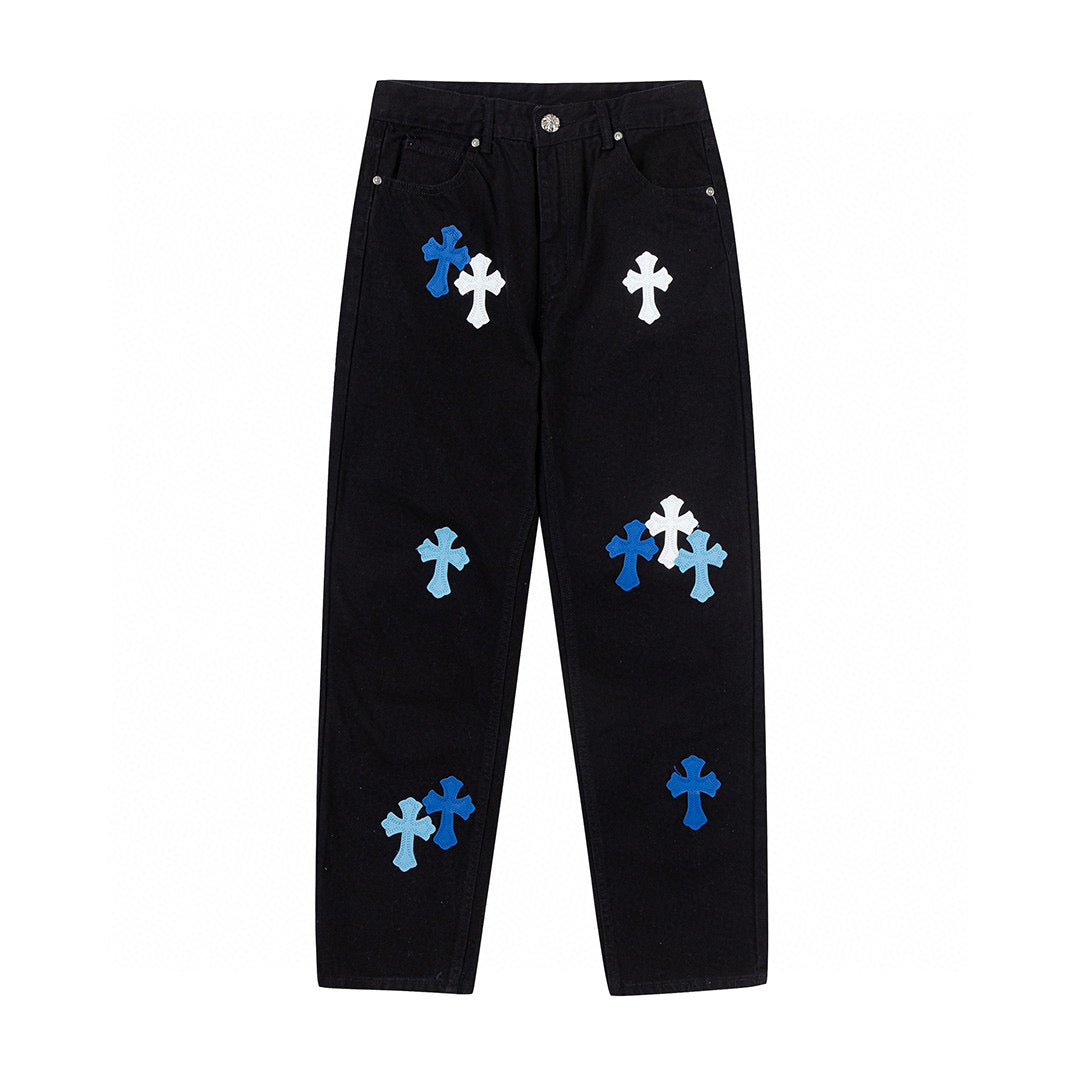 CHROME HEARTS BLUE CROSS PATCH JEANS BLACK - Vanté®