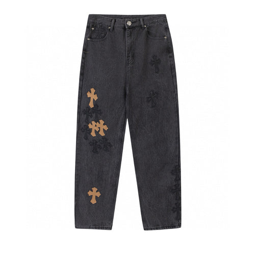 CHROME HEARTS BROWN CROSS PATCH JEANS BLACK - Vanté®