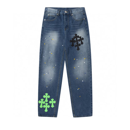 CHROME HEARTS GREEN CROSS PATCH JEANS DENIM - Vanté®