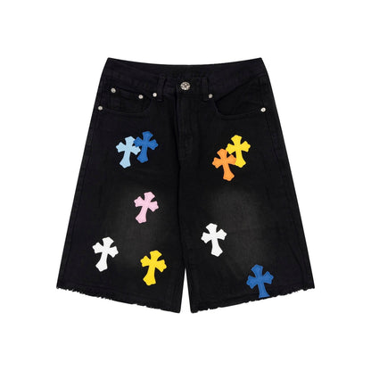 CHROME HEARTS MULTICOLOR CROSS PATCH JORTS BLACK - Vanté®