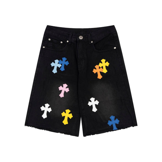 CHROME HEARTS MULTICOLOR CROSS PATCH JORTS BLACK - Vanté®