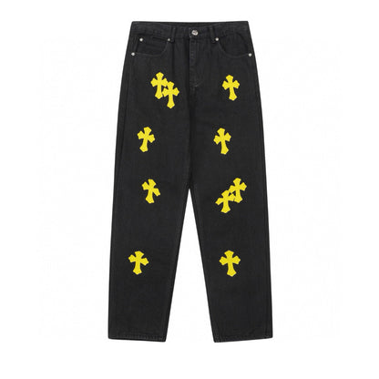 CHROME HEARTS YELLOW CROSS PATCH JEANS BLACK - Vanté®