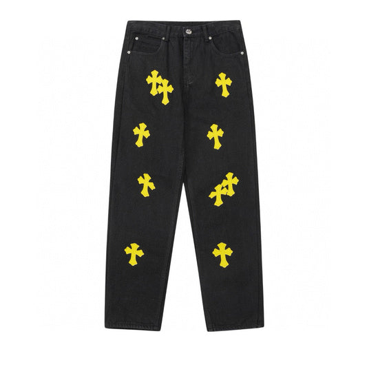 CHROME HEARTS YELLOW CROSS PATCH JEANS BLACK - Vanté®
