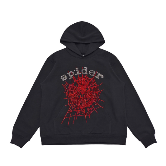 SP5DER OG RHINESTONE LOGO HOODIE BLACK - Vanté®