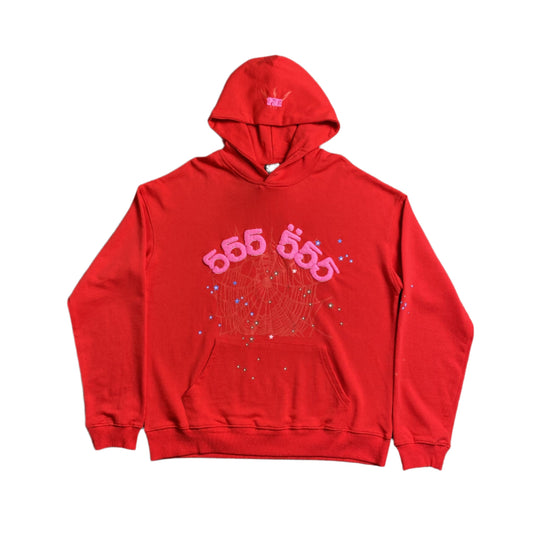 SP5DER WORLDWIDE RED ANGEL NUMBER 555 HOODIE RED - Vanté®
