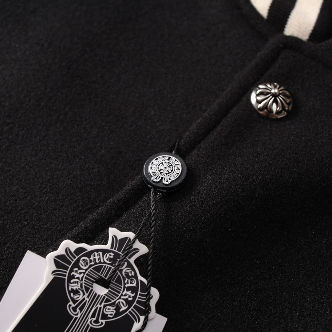 CHROME HEARTS HORSE SHOE LOGO VARSITY JACKET BLACK - Vanté®