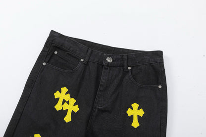 CHROME HEARTS YELLOW CROSS PATCH JEANS BLACK - Vanté®