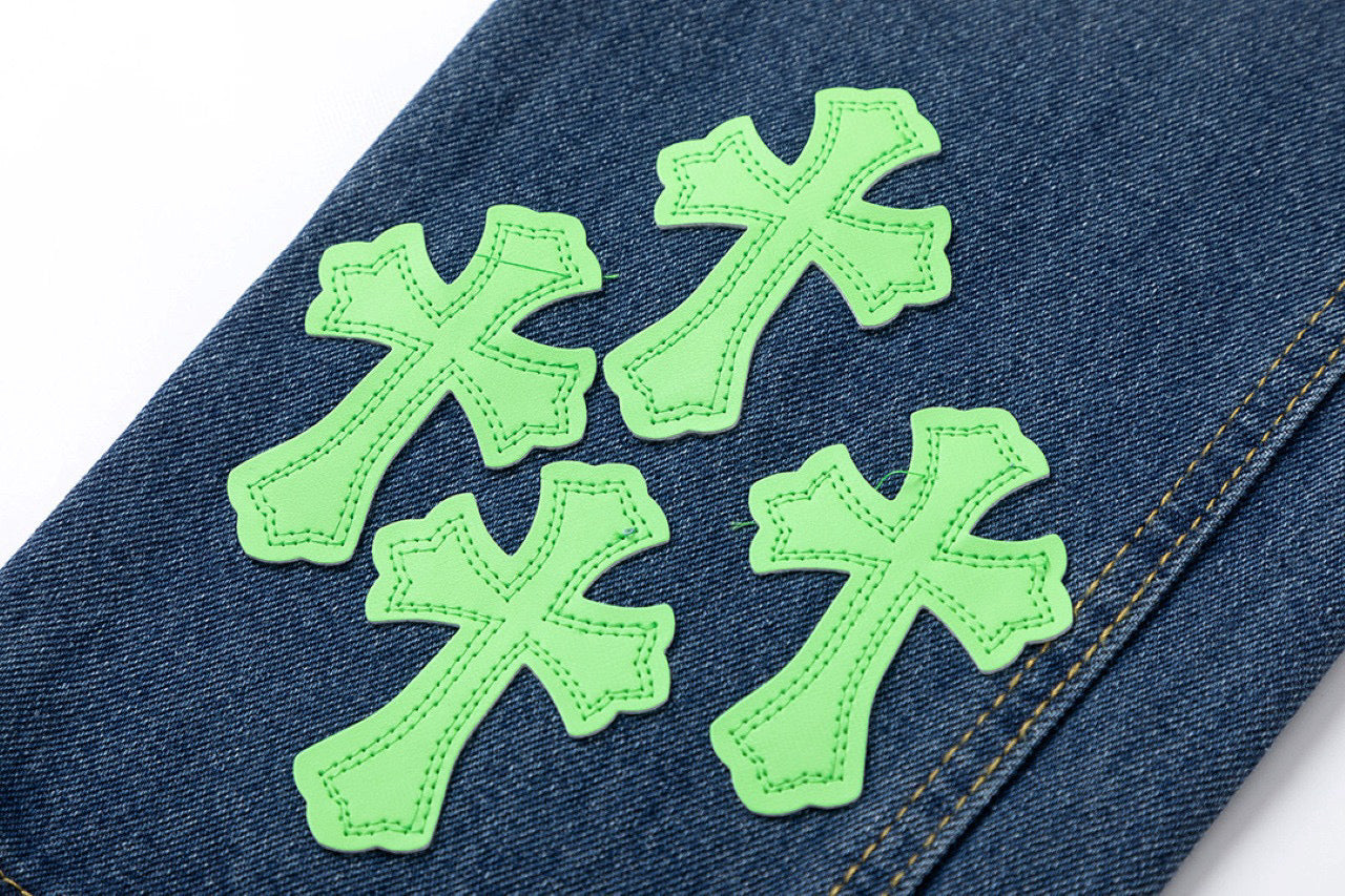 CHROME HEARTS GREEN CROSS PATCH JEANS DENIM - Vanté®