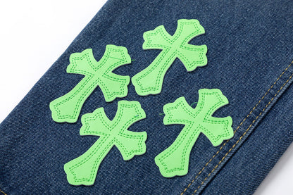 CHROME HEARTS GREEN CROSS PATCH JEANS DENIM - Vanté®