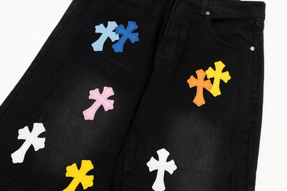 CHROME HEARTS MULTICOLOR CROSS PATCH JORTS BLACK - Vanté®