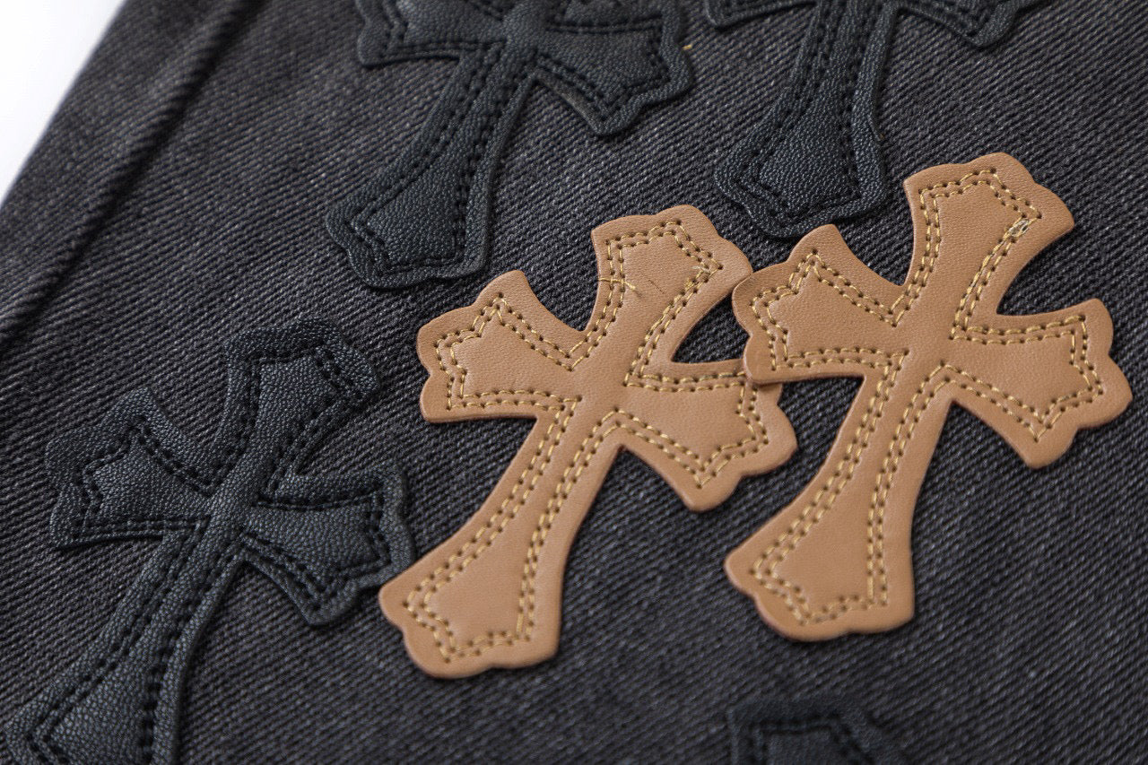 CHROME HEARTS BROWN CROSS PATCH JEANS BLACK - Vanté®