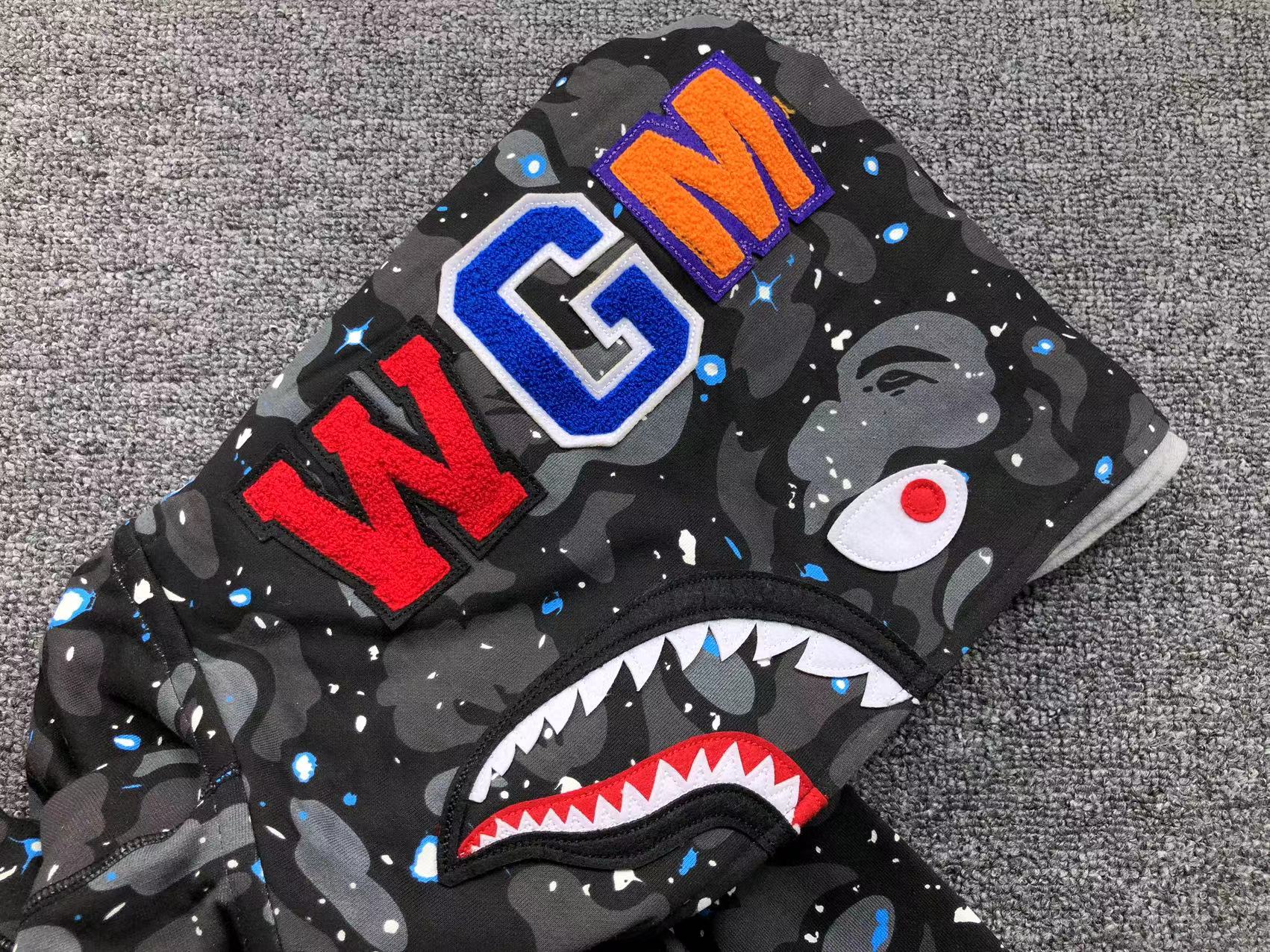 BAPE SPACE CAMO DOUBLE SHARK FULL ZIP HOODIE BLACK - Vanté®