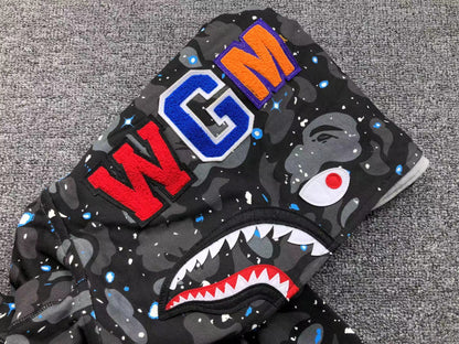 BAPE SPACE CAMO DOUBLE SHARK FULL ZIP HOODIE BLACK - Vanté®