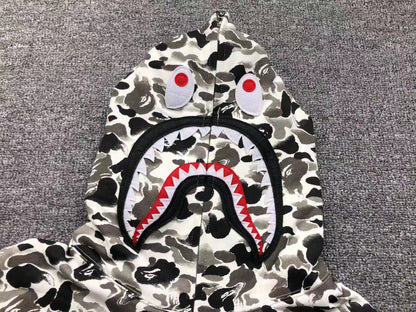 BAPE ABC CAMO SHARK FULL ZIP HOODIE GREY - Vanté®