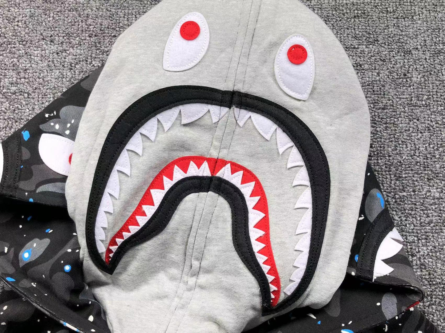 BAPE SPACE CAMO DOUBLE SHARK FULL ZIP HOODIE BLACK - Vanté®