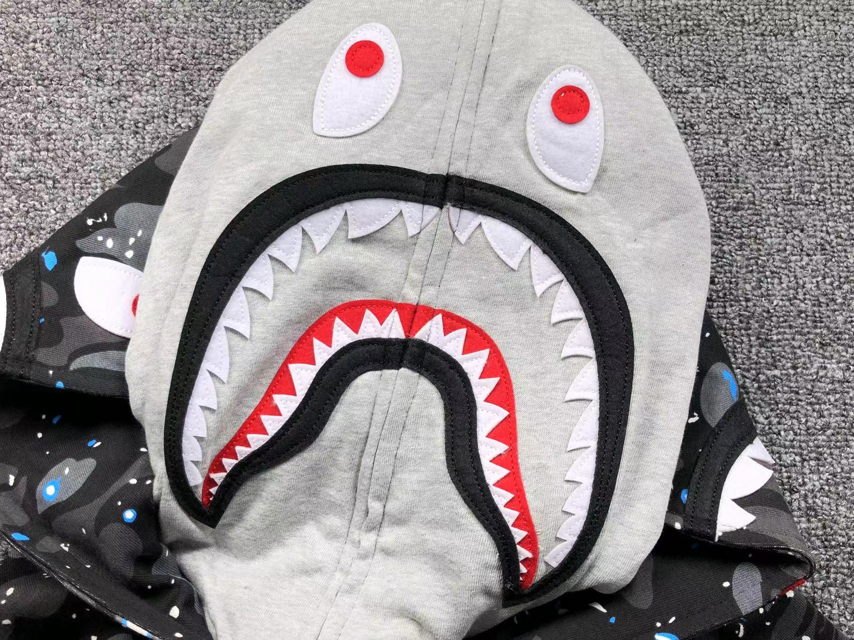 BAPE SPACE CAMO DOUBLE SHARK FULL ZIP HOODIE BLACK - Vanté®