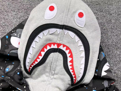 BAPE SPACE CAMO DOUBLE SHARK FULL ZIP HOODIE BLACK - Vanté®