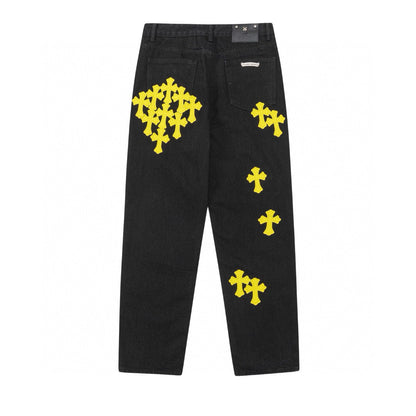 CHROME HEARTS YELLOW CROSS PATCH JEANS BLACK - Vanté®