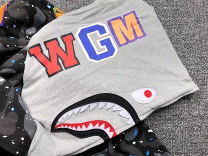 BAPE SPACE CAMO DOUBLE SHARK FULL ZIP HOODIE BLACK - Vanté®