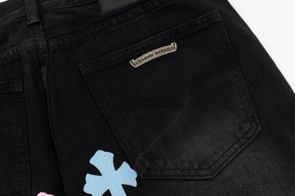 CHROME HEARTS MULTICOLOR CROSS PATCH JORTS BLACK - Vanté®