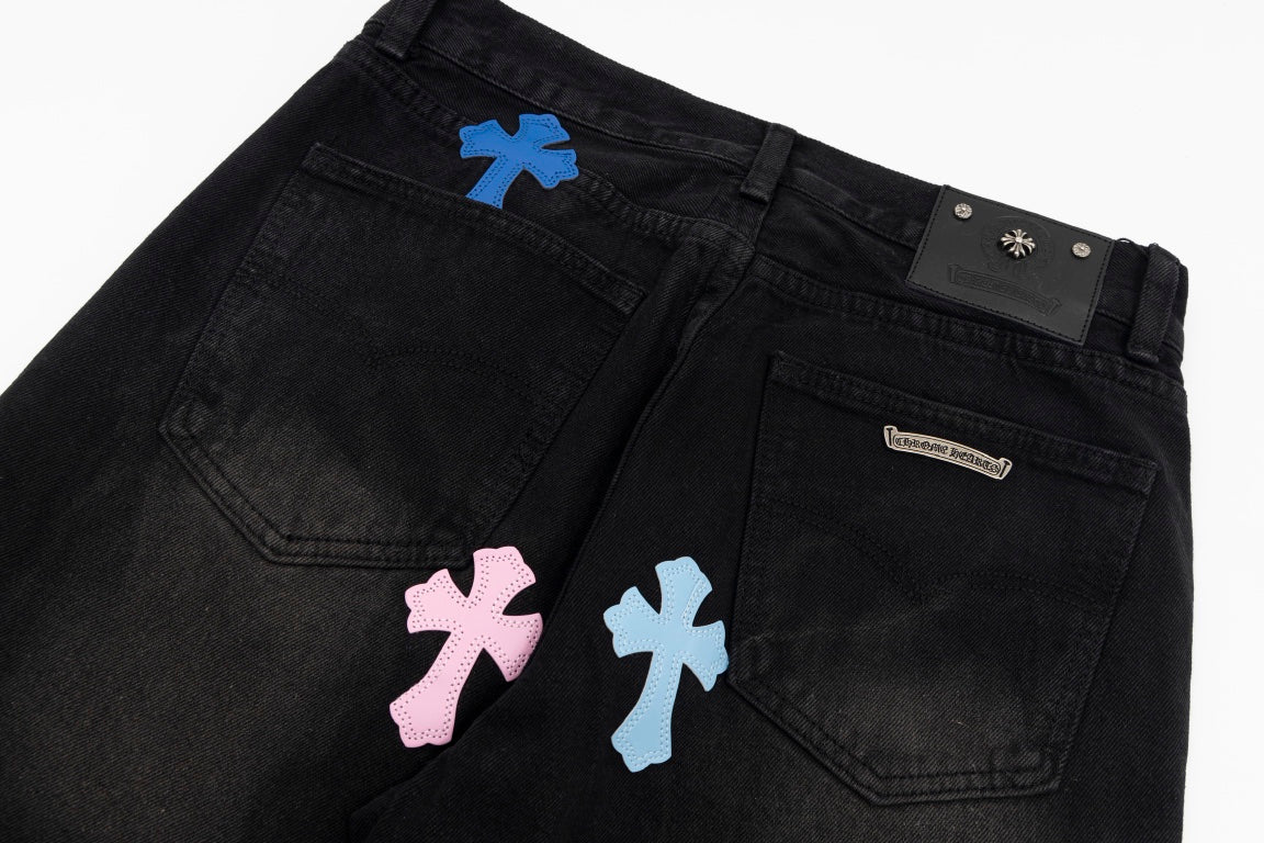 CHROME HEARTS MULTICOLOR CROSS PATCH JORTS BLACK - Vanté®