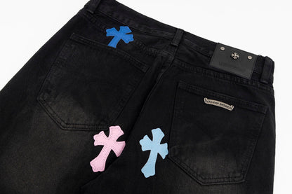 CHROME HEARTS MULTICOLOR CROSS PATCH JORTS BLACK - Vanté®
