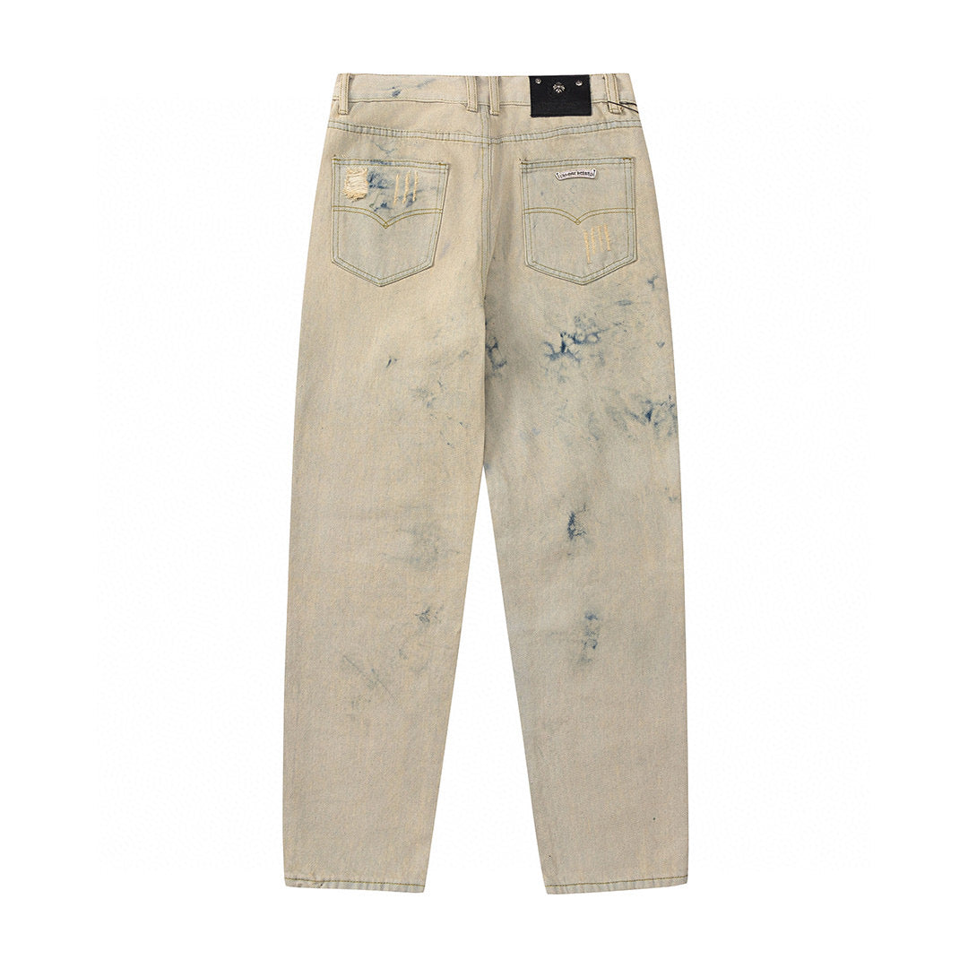 CHROME HEARTS ORANGE BROWN CROSS PATCH JEANS BEIGE - Vanté®