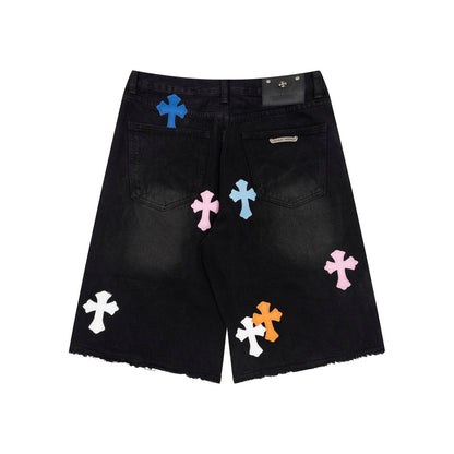 CHROME HEARTS MULTICOLOR CROSS PATCH JORTS BLACK - Vanté®