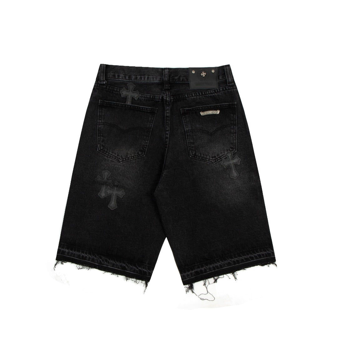 CHROME HEARTS BLACK CROSS PATCH JORTS BLACK - Vanté®