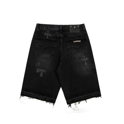 CHROME HEARTS BLACK CROSS PATCH JORTS BLACK - Vanté®